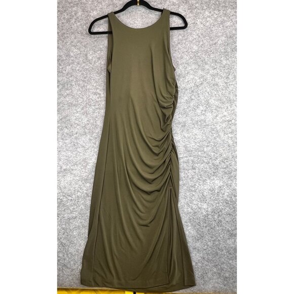 Banana Republic Dress Women Med Green Ruched Maxi Tank Side Slit Summer Casual - Picture 10 of 13
